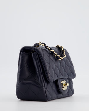 Chanel Navy Mini Square Classic Flap Bag in Lambskin Leather with Champagne Gold Hardware