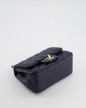 Chanel Navy Mini Square Classic Flap Bag in Lambskin Leather with Champagne Gold Hardware