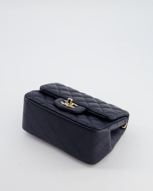 Chanel Navy Mini Square Classic Flap Bag in Lambskin Leather with Champagne Gold Hardware