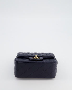 Chanel Navy Mini Square Classic Flap Bag in Lambskin Leather with Champagne Gold Hardware
