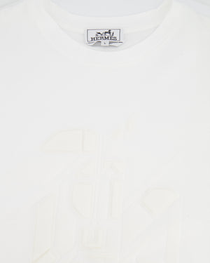Hermès Menswear White T-Shirt with Abstract Textured Print Detail Size L