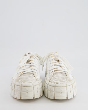 Prada White Sequin Sneakers with Rubber Logo Detail Size EU 39.5