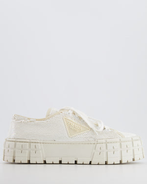 Prada White Sequin Sneakers with Rubber Logo Detail Size EU 39.5