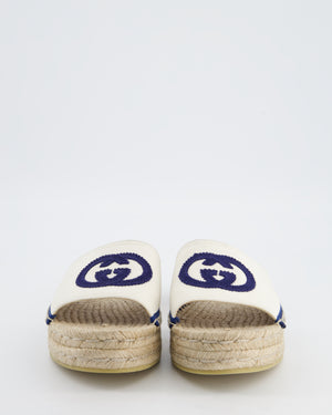 Gucci Beige Canvas & Raffia Platform Sandals with GG Logo Size EU 40.5