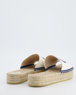 Gucci Beige Canvas & Raffia Platform Sandals with GG Logo Size EU 40.5