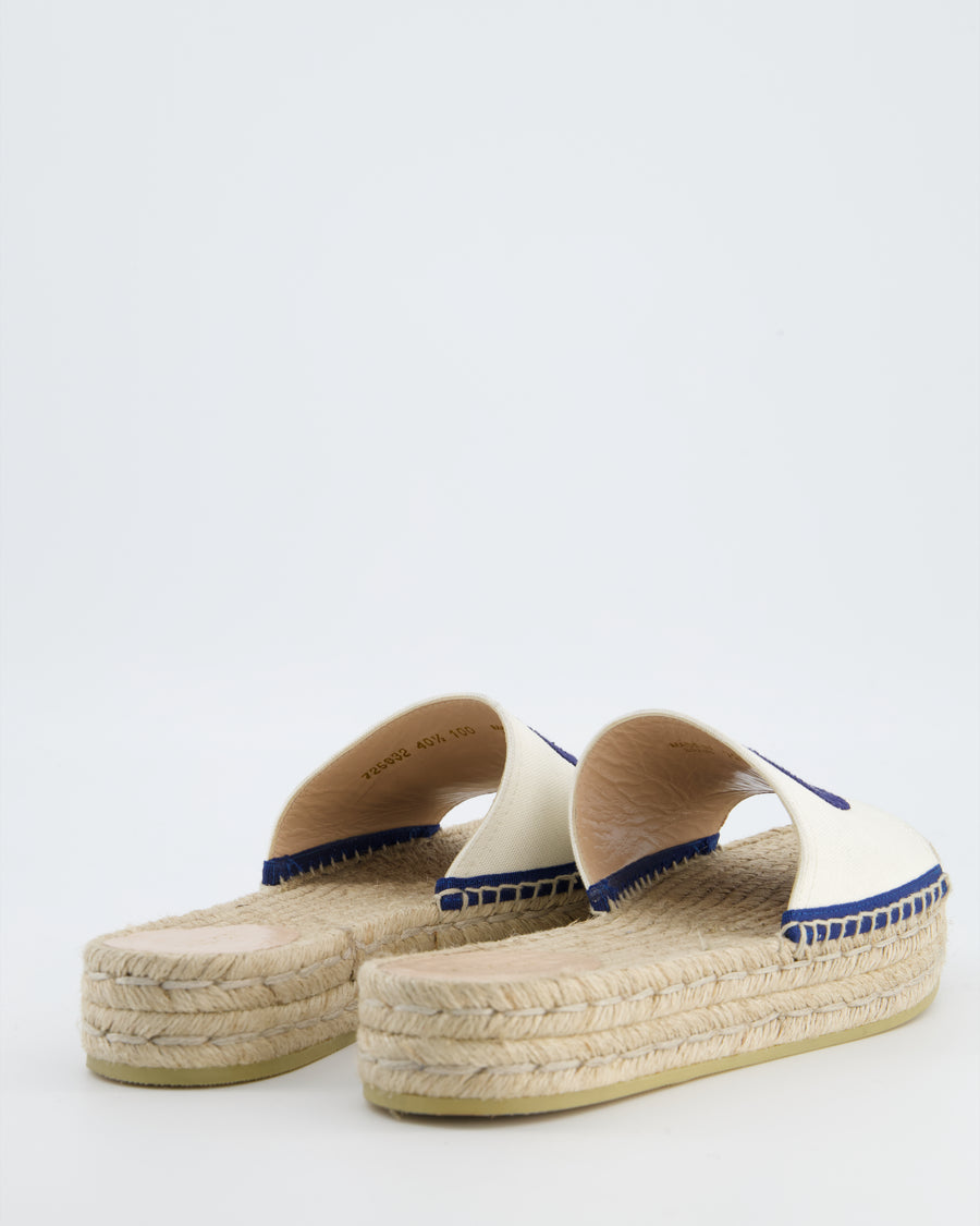 Gucci Beige Canvas & Raffia Platform Sandals with GG Logo Size EU 40.5