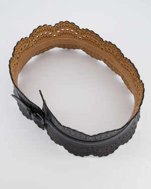 Alaia Black Leather Laser-Cut Openwork Bustier Waist Belt Size 80cm RRP £930