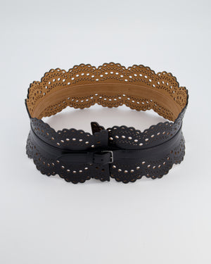 Alaia Black Leather Laser-Cut Openwork Bustier Waist Belt Size 80cm RRP £930