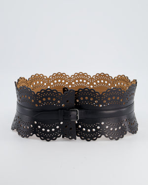 Alaia Black Leather Laser-Cut Openwork Bustier Waist Belt Size 80cm RRP £930