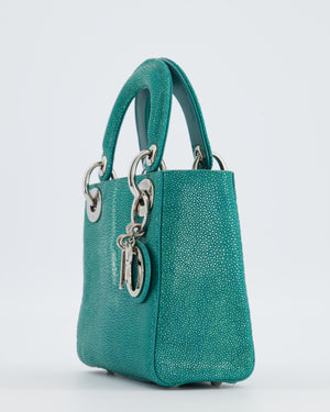Christian Dior Mini Lady Dior Bag in Teal Sting Ray Leather with Silver Hardware