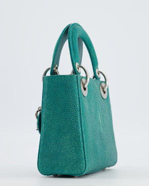 Christian Dior Mini Lady Dior Bag in Teal Sting Ray Leather with Silver Hardware