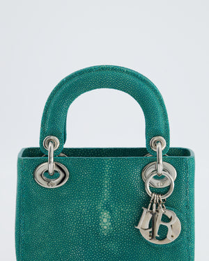Christian Dior Mini Lady Dior Bag in Teal Sting Ray Leather with Silver Hardware