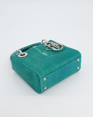 Christian Dior Mini Lady Dior Bag in Teal Sting Ray Leather with Silver Hardware