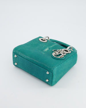 Christian Dior Mini Lady Dior Bag in Teal Sting Ray Leather with Silver Hardware