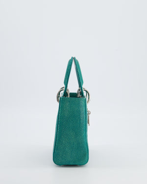 Christian Dior Mini Lady Dior Bag in Teal Sting Ray Leather with Silver Hardware