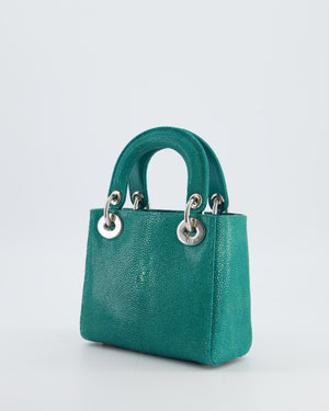 Christian Dior Mini Lady Dior Bag in Teal Sting Ray Leather with Silver Hardware