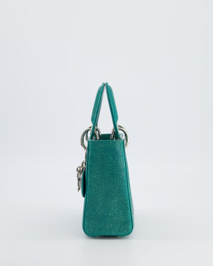 Christian Dior Mini Lady Dior Bag in Teal Sting Ray Leather with Silver Hardware