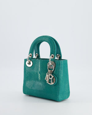 Christian Dior Mini Lady Dior Bag in Teal Sting Ray Leather with Silver Hardware