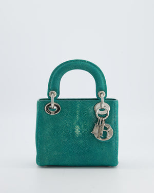 Christian Dior Mini Lady Dior Bag in Teal Sting Ray Leather with Silver Hardware