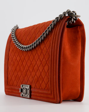 Chanel Large Red Boy Bag in Nubuck Leather with Ruthenium Hardware