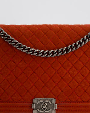 Chanel Large Red Boy Bag in Nubuck Leather with Ruthenium Hardware