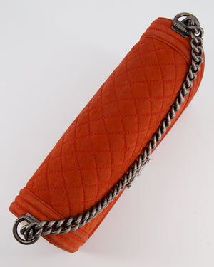 Chanel Large Red Boy Bag in Nubuck Leather with Ruthenium Hardware