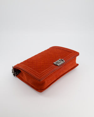 Chanel Large Red Boy Bag in Nubuck Leather with Ruthenium Hardware