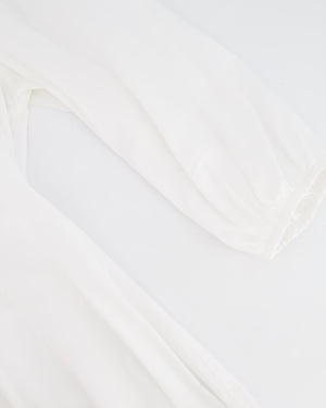 Staud White Midi Dress with Square Neckline Detail and Puff Sleeves Size US 8 (UK 12)