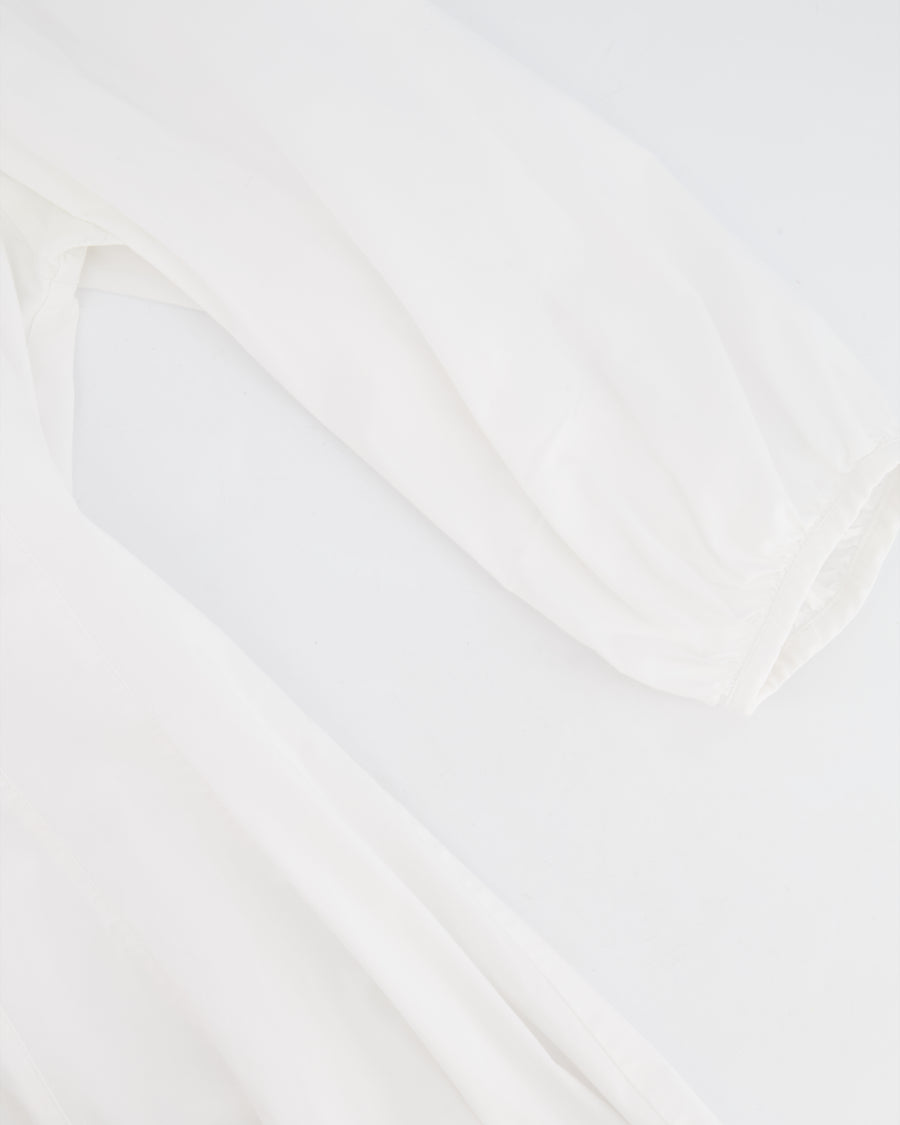 Staud White Midi Dress with Square Neckline Detail and Puff Sleeves Size US 8 (UK 12)