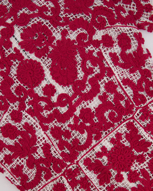 Dolce & Gabbana Red and White Crochet Long Sleeved Mini Dress Size IT 42 (UK 10)