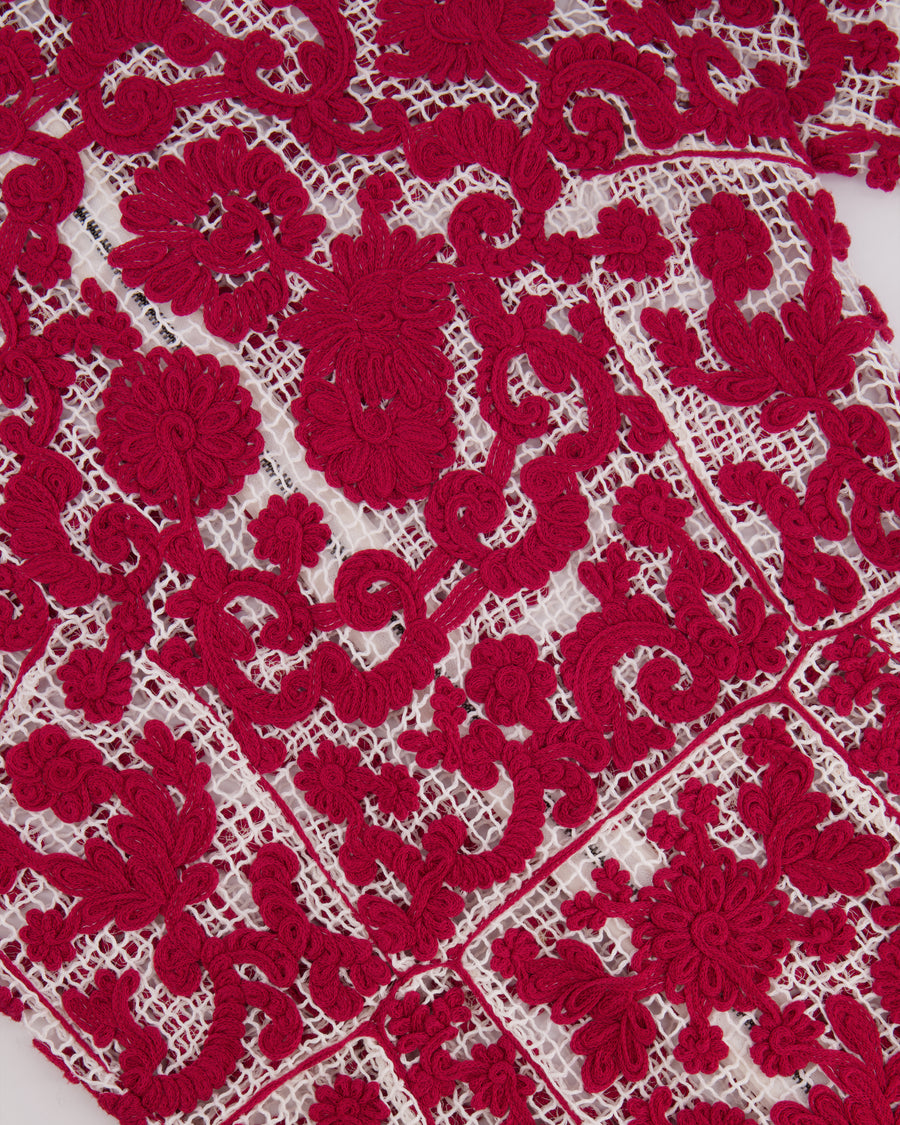 Dolce & Gabbana Red and White Crochet Long Sleeved Mini Dress Size IT 42 (UK 10)