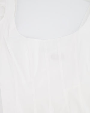 Staud White Midi Dress with Square Neckline Detail and Puff Sleeves Size US 8 (UK 12)