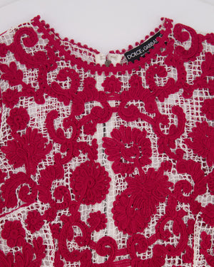 Dolce & Gabbana Red and White Crochet Long Sleeved Mini Dress Size IT 42 (UK 10)