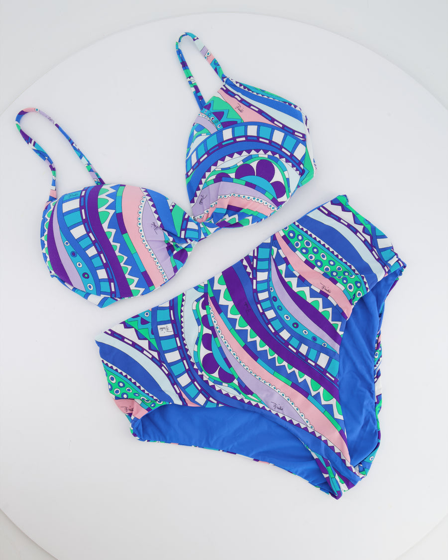 Emilio Pucci Blue and Multicolour Two Piece Bikini Set Size IT 44 (UK 12)