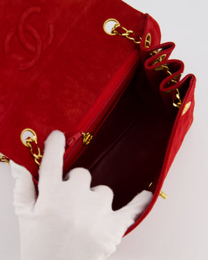 *RARE & HOT* Chanel Red Vintage Quilted Single Flap Shoulder Bag in Suede with 24K Gold Hardware