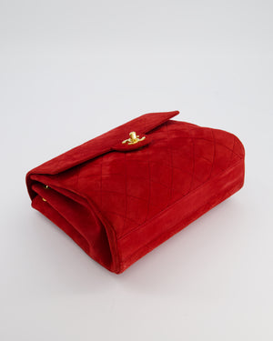 *RARE & HOT* Chanel Red Vintage Quilted Single Flap Shoulder Bag in Suede with 24K Gold Hardware