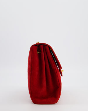*RARE & HOT* Chanel Red Vintage Quilted Single Flap Shoulder Bag in Suede with 24K Gold Hardware