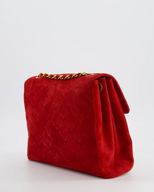 *RARE & HOT* Chanel Red Vintage Quilted Single Flap Shoulder Bag in Suede with 24K Gold Hardware