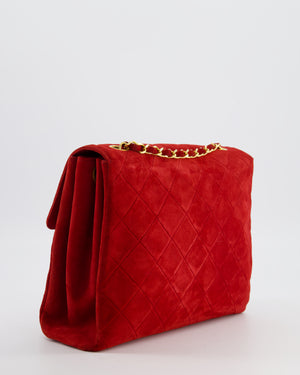 *RARE & HOT* Chanel Red Vintage Quilted Single Flap Shoulder Bag in Suede with 24K Gold Hardware
