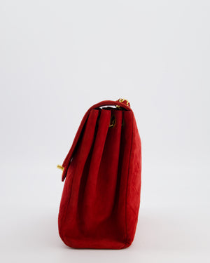 *RARE & HOT* Chanel Red Vintage Quilted Single Flap Shoulder Bag in Suede with 24K Gold Hardware