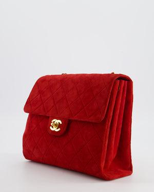 *RARE & HOT* Chanel Red Vintage Quilted Single Flap Shoulder Bag in Suede with 24K Gold Hardware