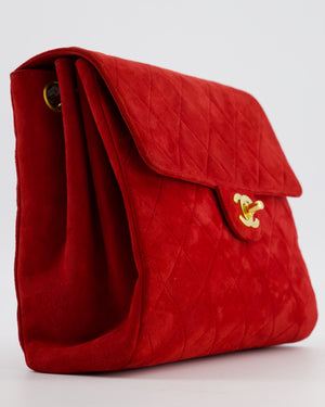 *RARE & HOT* Chanel Red Vintage Quilted Single Flap Shoulder Bag in Suede with 24K Gold Hardware