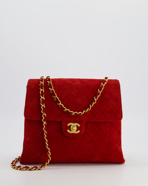*RARE & HOT* Chanel Red Vintage Quilted Single Flap Shoulder Bag in Suede with 24K Gold Hardware