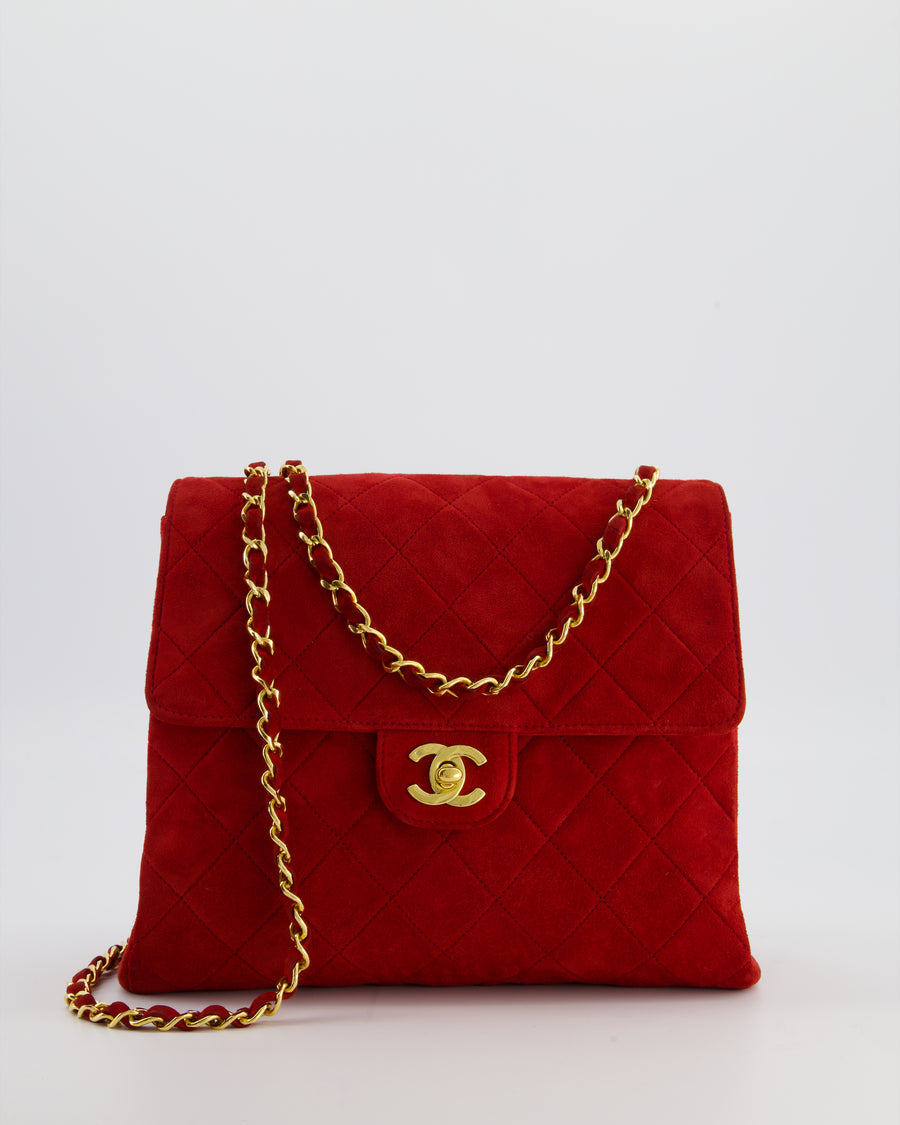*RARE & HOT* Chanel Red Vintage Quilted Single Flap Shoulder Bag in Suede with 24K Gold Hardware