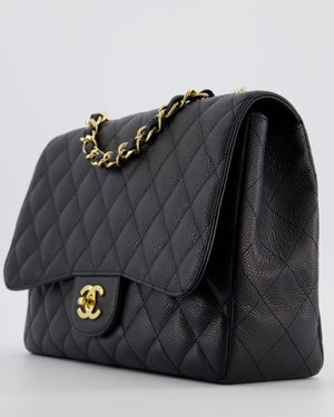 Chanel Black Jumbo Classic Single Flap Bag in Caviar Leather with Gold Hardware