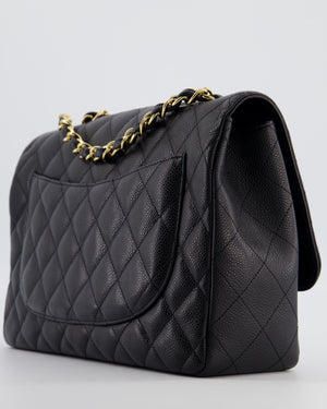 Chanel Black Jumbo Classic Single Flap Bag in Caviar Leather with Gold Hardware