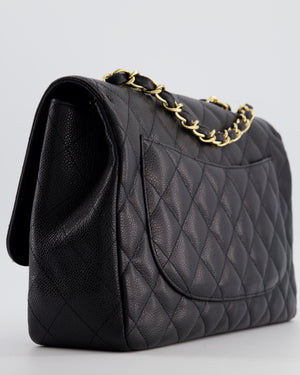Chanel Black Jumbo Classic Single Flap Bag in Caviar Leather with Gold Hardware