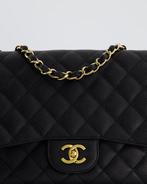 Chanel Black Jumbo Classic Single Flap Bag in Caviar Leather with Gold Hardware
