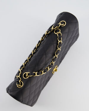 Chanel Black Jumbo Classic Single Flap Bag in Caviar Leather with Gold Hardware