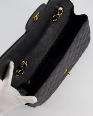Chanel Black Jumbo Classic Single Flap Bag in Caviar Leather with Gold Hardware